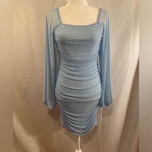 Bodycon Ruched Dress Light Blue Size S